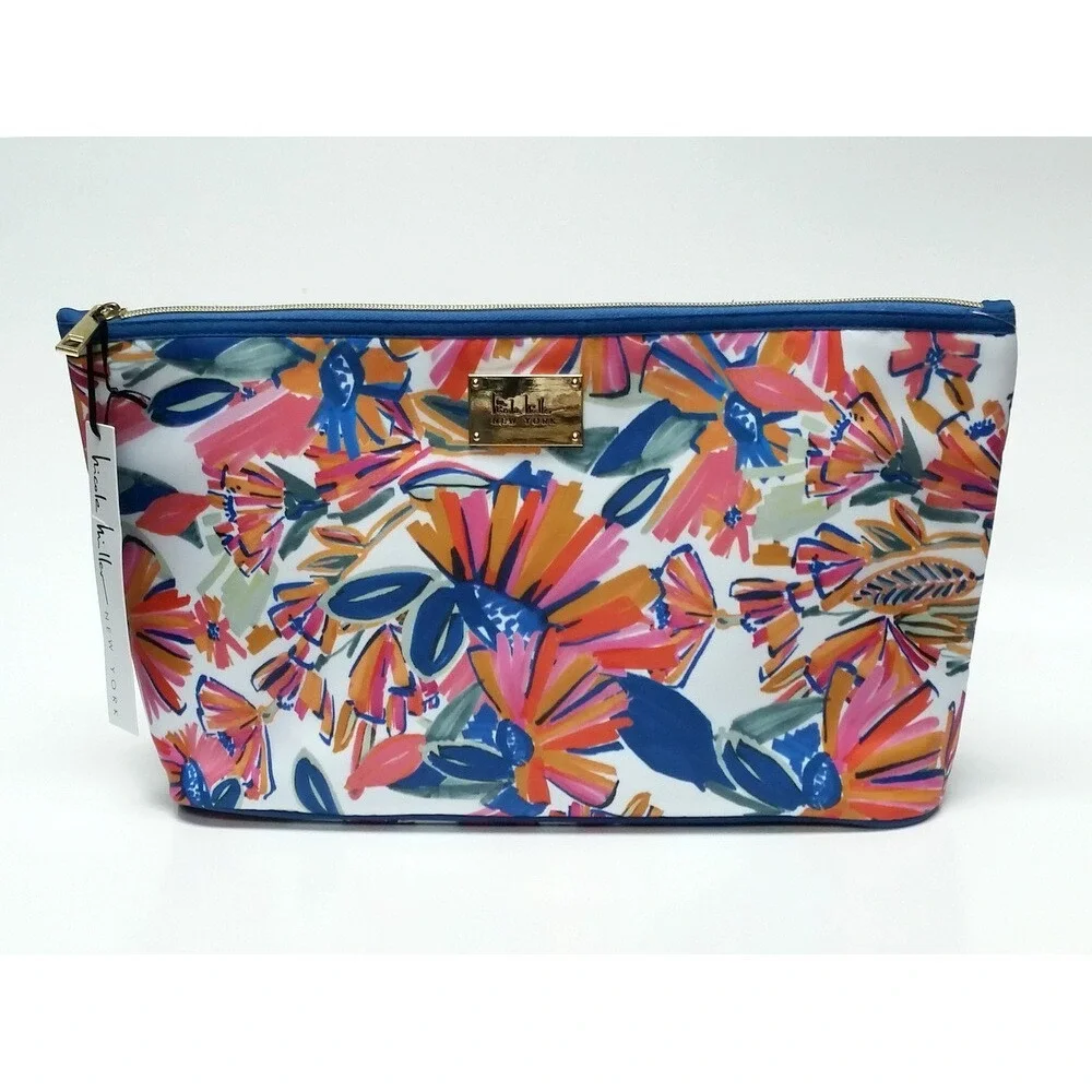 Nicole Miller Floral Zippered Clutch Cosmetic Makeup Handbag 14